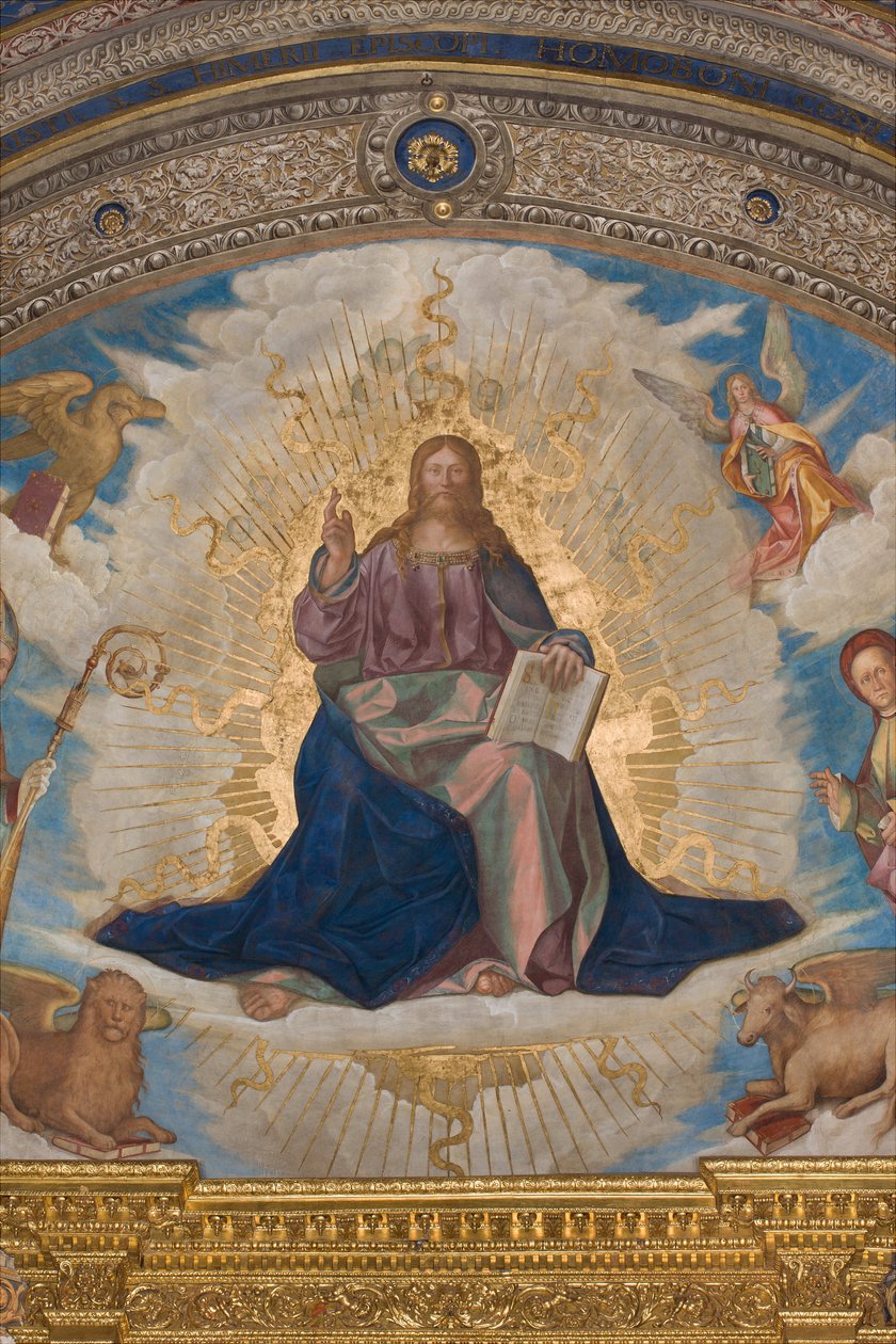 Apse, Catino Apse, Boccaccio Boccaccino, Pantocrator blandt de hellige Marcellino, Imerio, Omobono, Peter Exorcist, Detail Pantocrator af Boccaccio Boccaccino