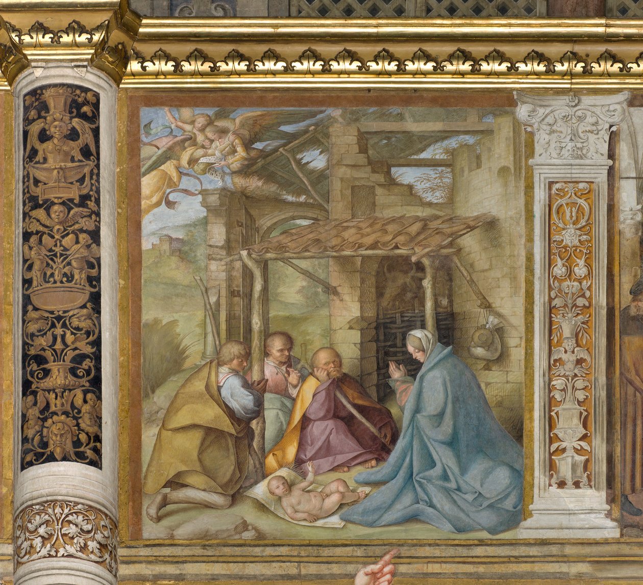 Central Aave, fjerde nordlige spant, Tilbedelse af hyrderne, Boccaccio Boccaccino 1516-17 af Boccaccio Boccaccino