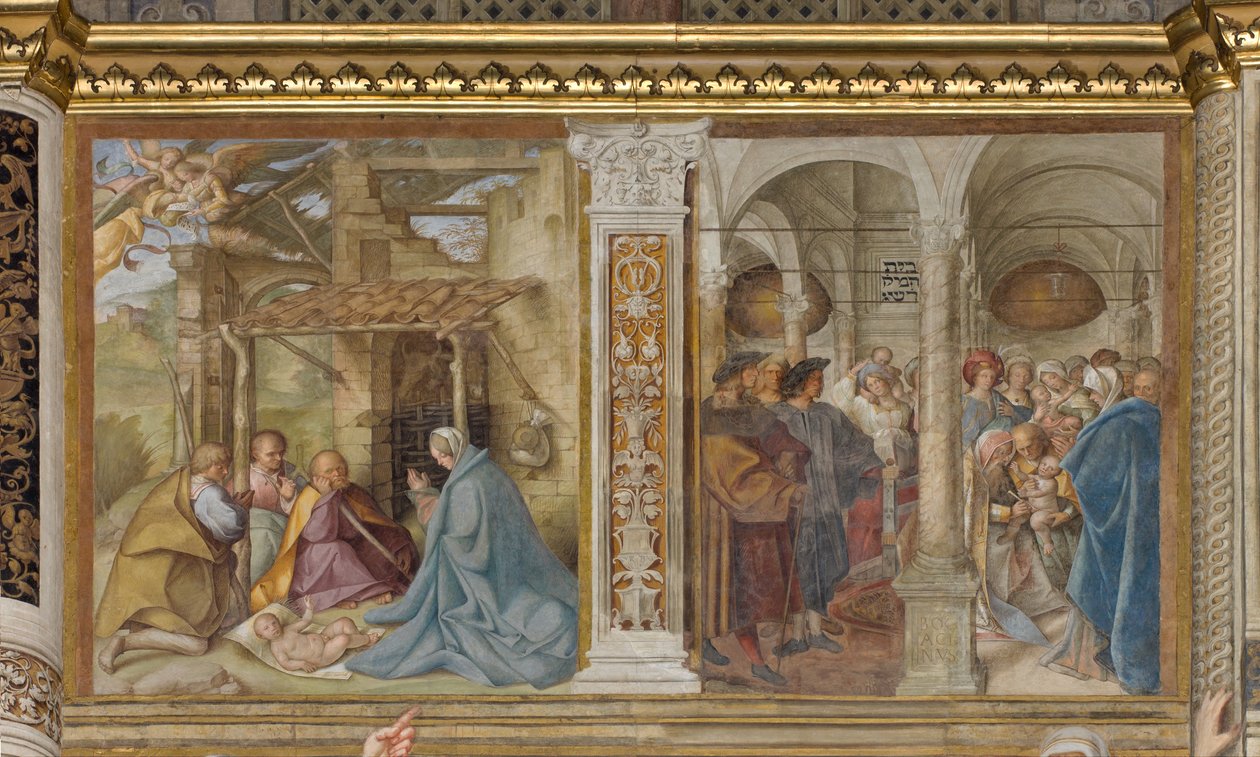 Central Aave, Fjerde Nordspan, Tilbedelse af Hyrderne, Omskæring, Boccaccio Boccaccino 1516-17 af Boccaccio Boccaccino