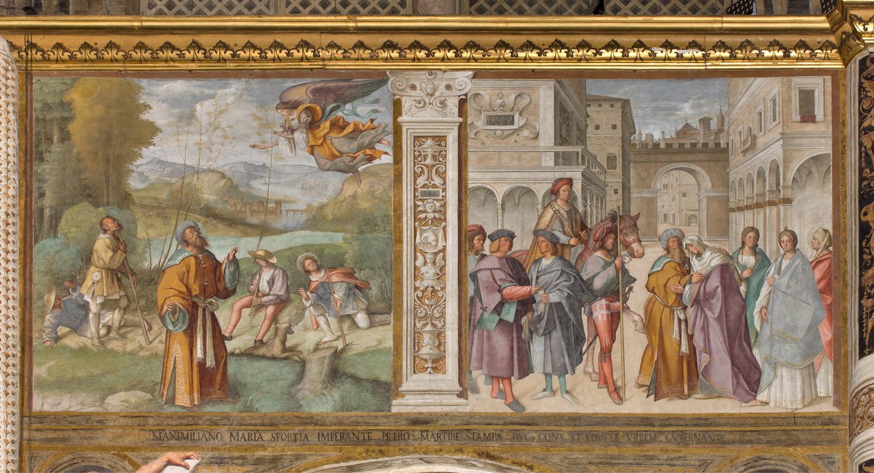 Central Nave, First North Span, meddelelse til Joachim, møde mellem St. Joachim og St. Anne ved Golden Gate, Boccaccio Boccaccino 1514-15 af Boccaccio Boccaccino