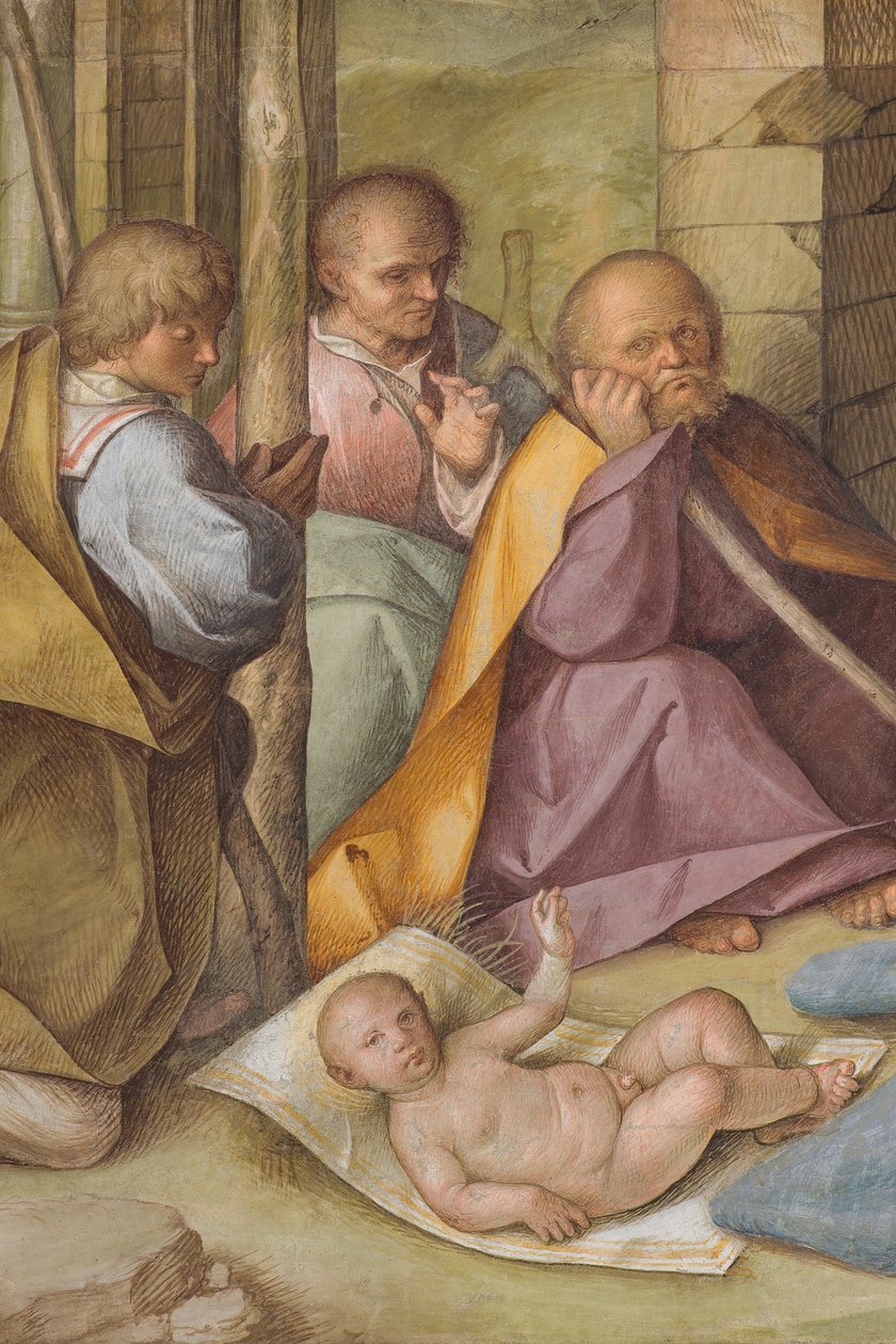 Midtskibet, fjerde nordlige fag, Tilbedelse af hyrderne, Boccaccio Boccaccino 1516-17, detalje af Boccaccio Boccaccino