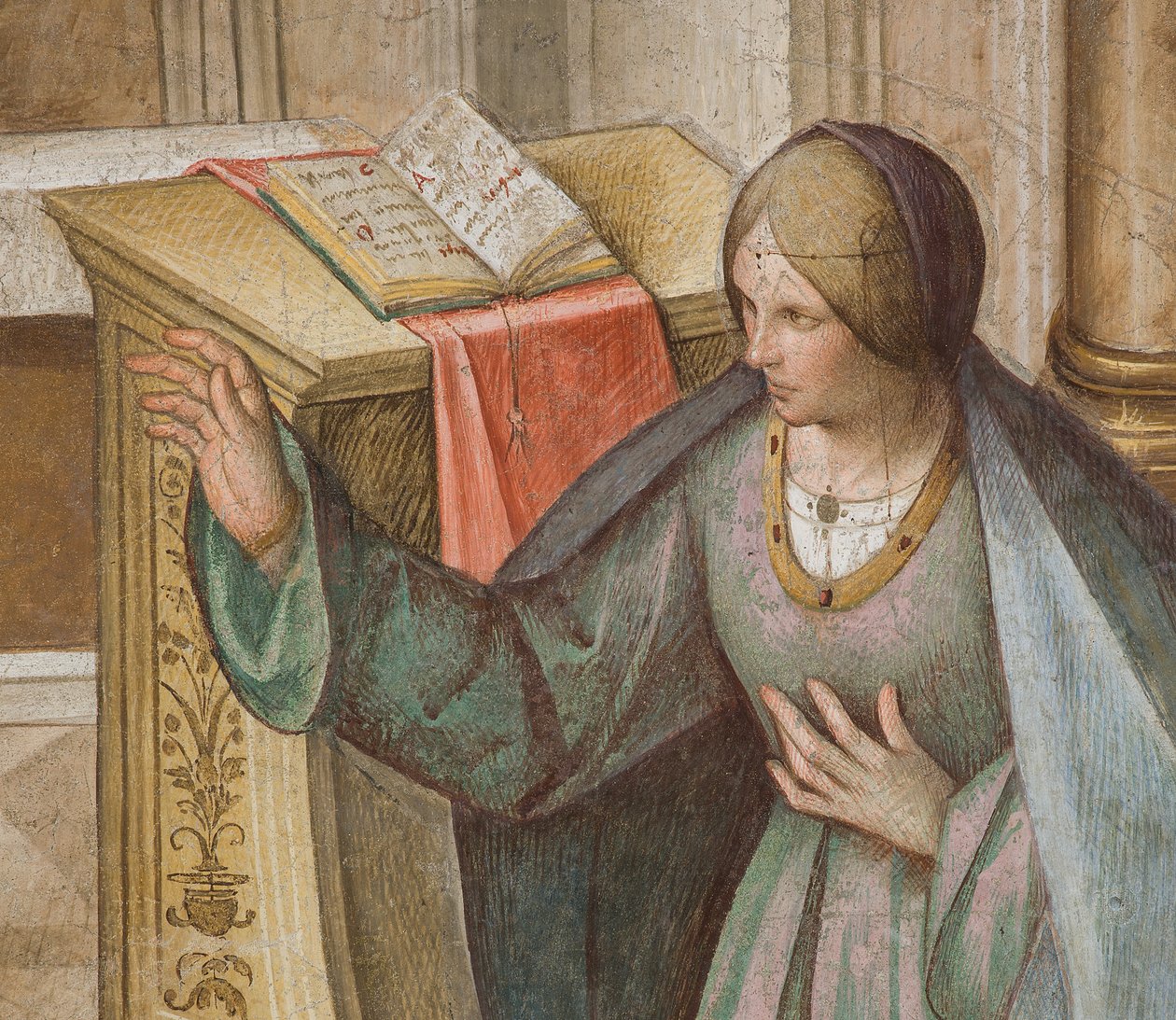 Centralskib, tredje nordspænd, bebudelse, Boccaccio Boccaccino 1516-17, detalje af Boccaccio Boccaccino