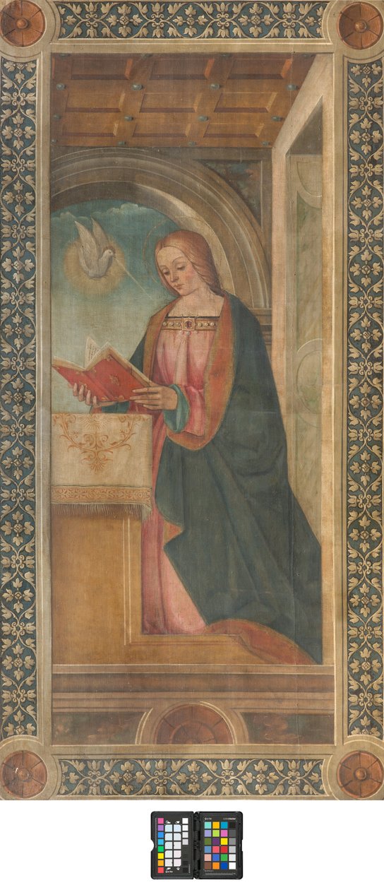 Contofacade sydlige tværskib, Boccaccio Boccaccino, Bebudelsesdetalje af Madonna-tidliget XVI århundrede, Fresco Ripped af Boccaccio Boccaccino