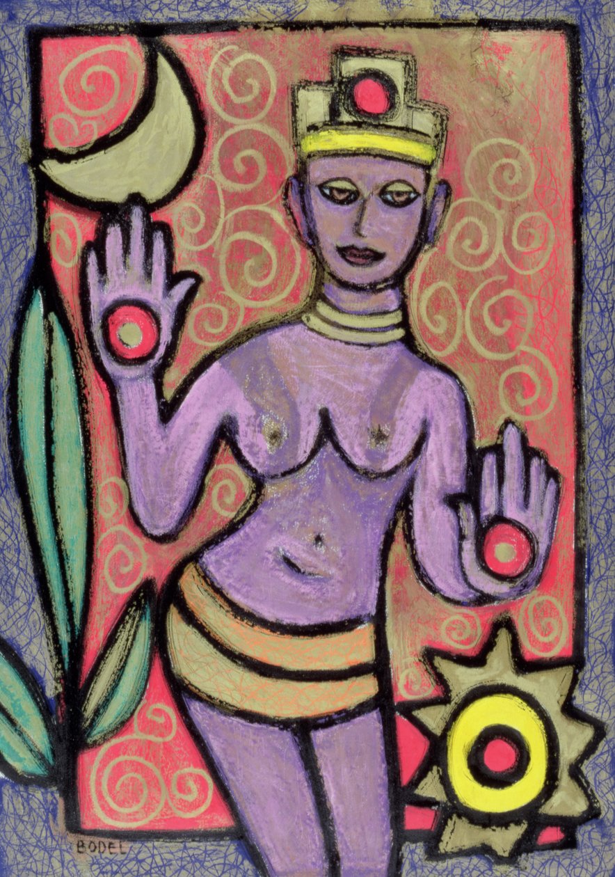 Goddess, 2002 (olie, pastel og indisk blæk på papir) af Bodel Rikys