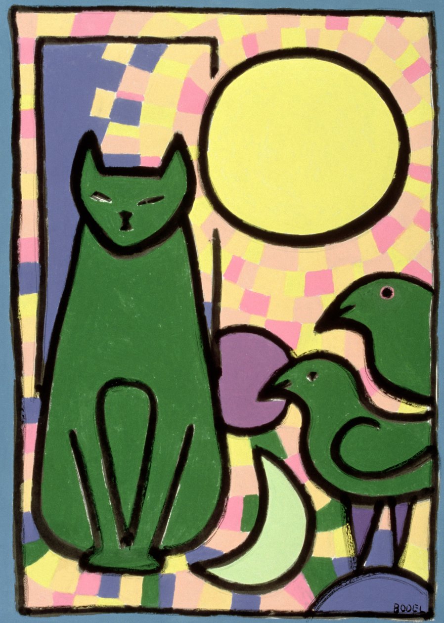 Sun Cat, 2000 (olie, pastel & indisk blæk på papir) af Bodel Rikys