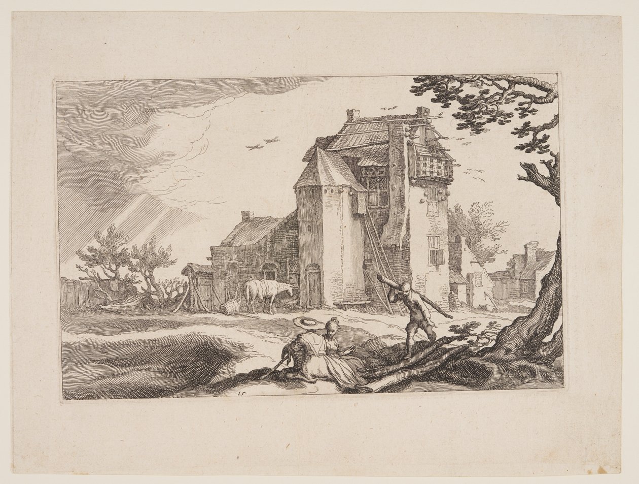 Planche 15, fra Landskaber med bondegårde af Boetius Adams Bolswert