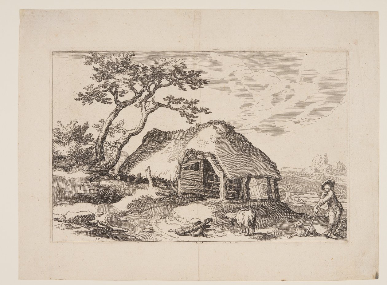 Planche 17, fra Landskaber med bondegårde af Boetius Adams Bolswert