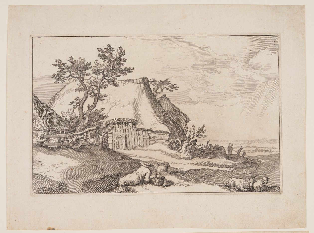 Planche 3, fra Landskaber med bondegårde af Boetius Adams Bolswert