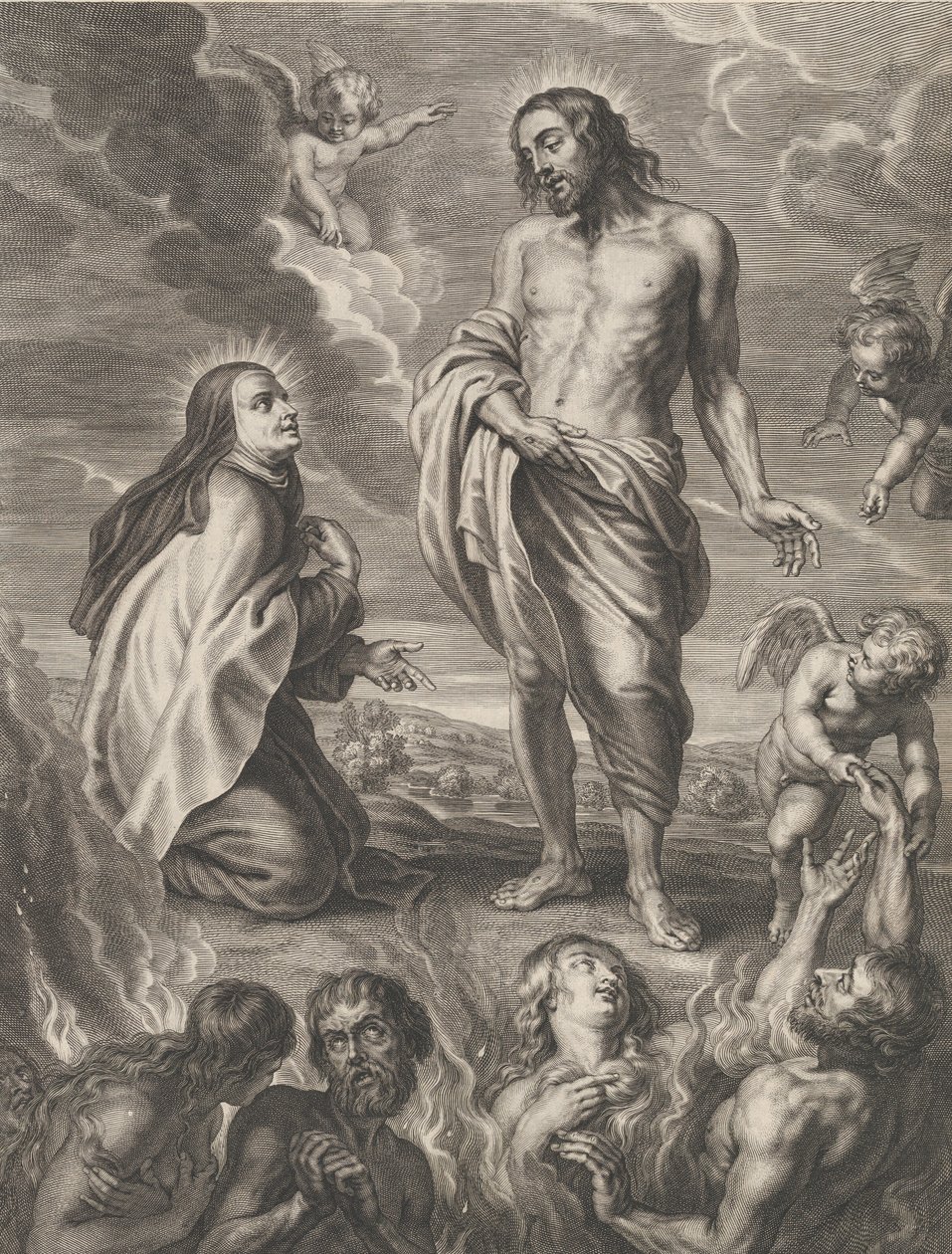 Sankt Teresa af Avila går i forbøn for Bernardino de Mendoza, ca. 1640-59. af Boetius Adams Bolswert
