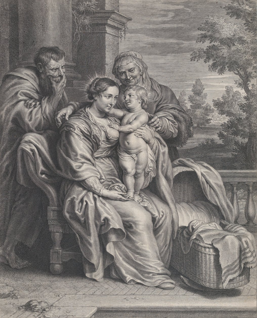 Den hellige familie med Saint Anne, ca. 1625-35. af Boetius Adams Bolswert