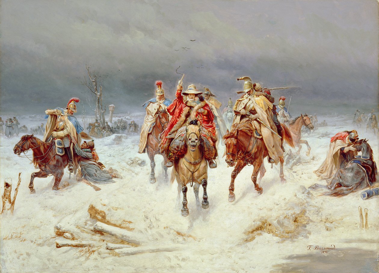Franske styrker krydser floden Berezina i november 1812, 1891 af Bogdan Willewalde