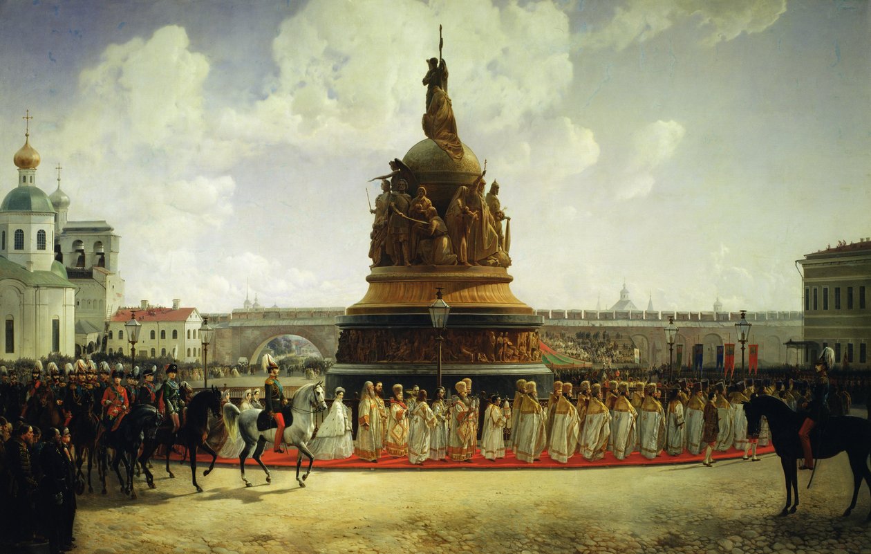 Indvielsen af monumentet til Ruslands tusindårsrige i Novgorod i 1862, 1864 af Bogdan Willewalde