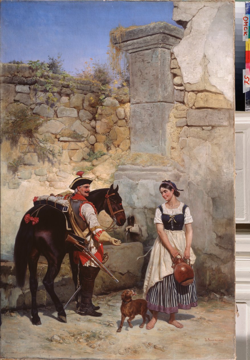 Scene ved brønden - Maleri af Gottfried (Bogdan Pavlovich) Willewalde (1818-1903), olie på lærred af Bogdan Willewalde