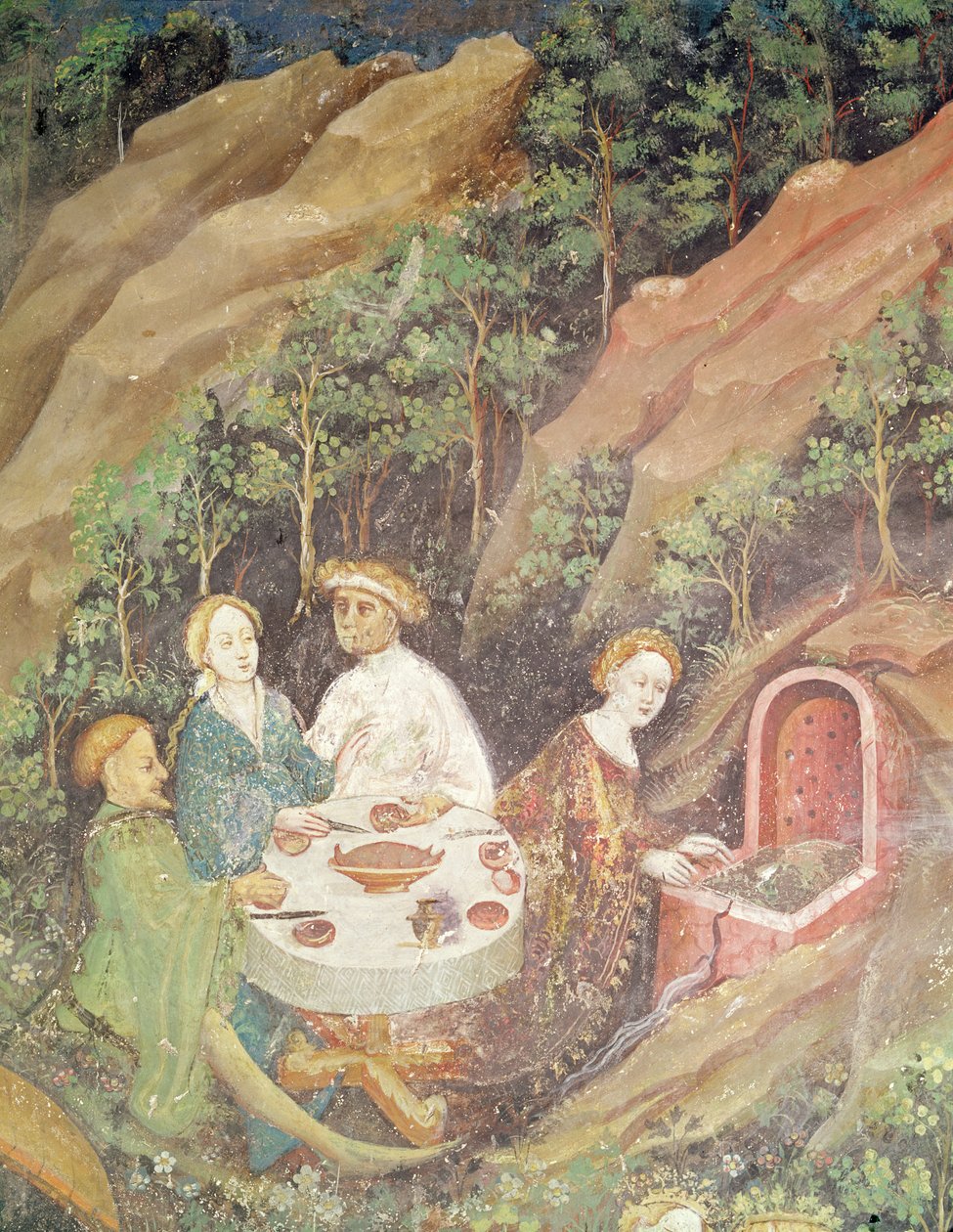 Maj måned, detalje af en picnic grill, ca. 1400 (detalje af 75565) af Bohemian School