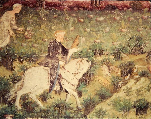 September måned, detalje af en rytter med en falk, ca. 1400 (fresco) af Bohemian School