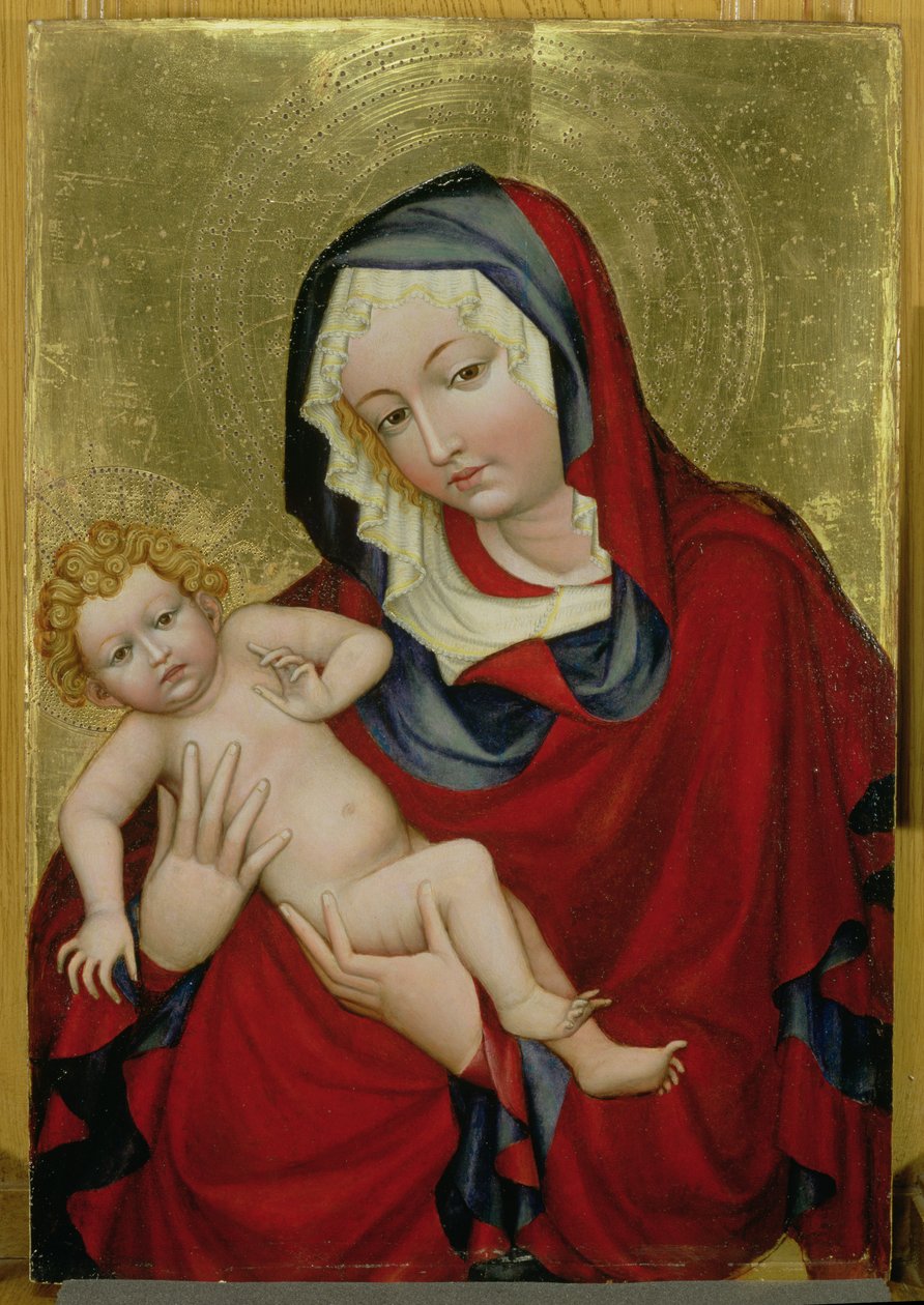Jomfru og barn, ca. 1400 (tempera og bladguld på panel) af Bohemian School
