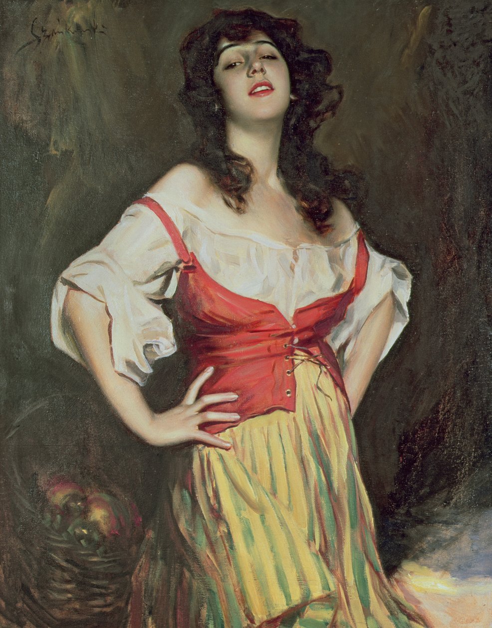 Pige med kurv, ca. 1910 (olie på lærred) af Boleslaw Szankowski
