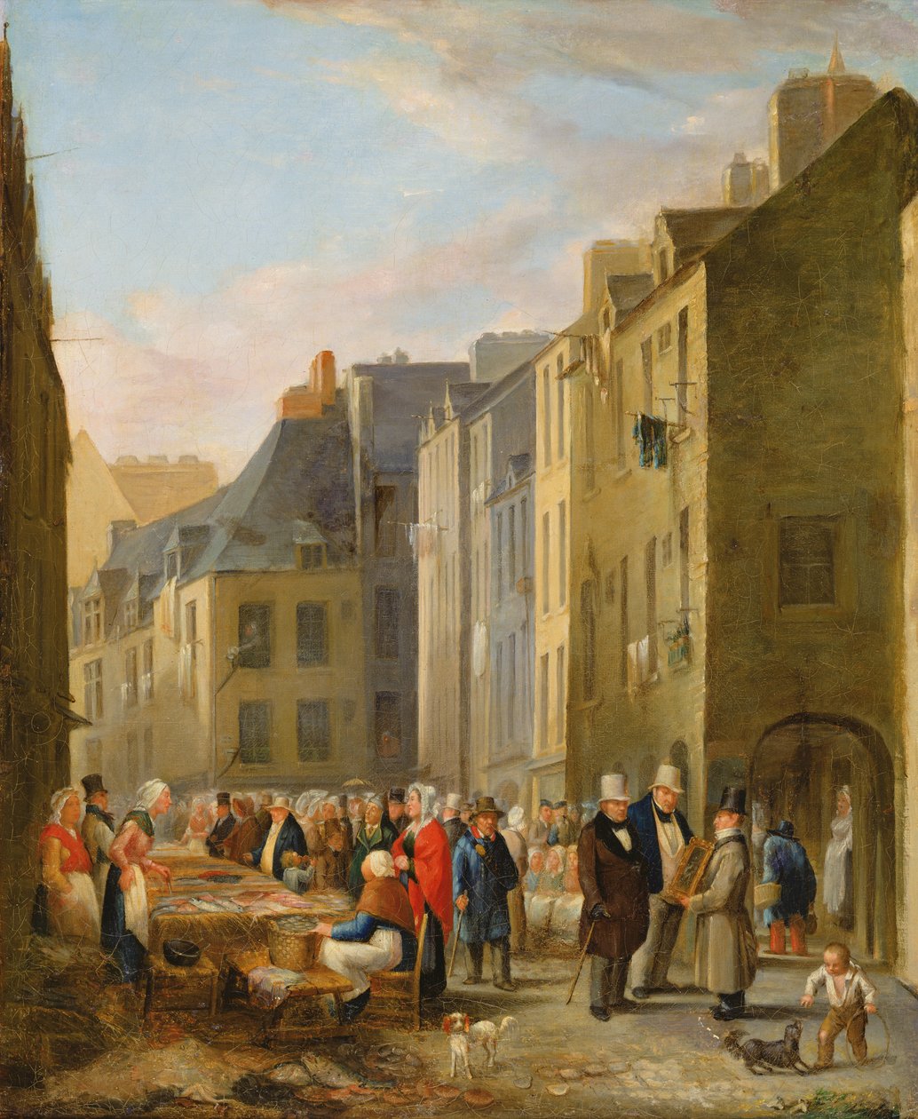Fiskemarkedet i Cherbourg, 1830-40 af Bon Dumouchel
