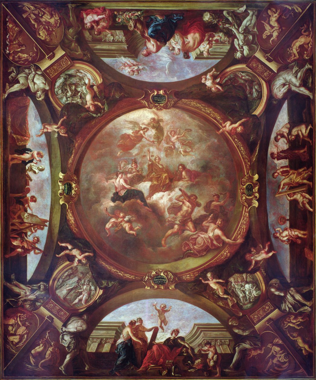 Retfærdighed sikrer fred og beskytter kunsten, studie til loftet for Andet Kammer for Andragender i Parlamentet i Paris, 1688 af Bon de Boulogne