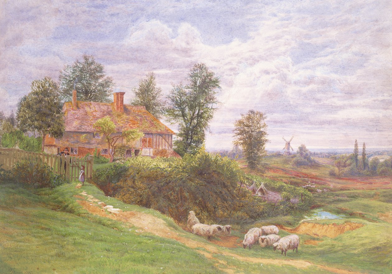 En landscene med vindmøller af Bonami Edward Warren