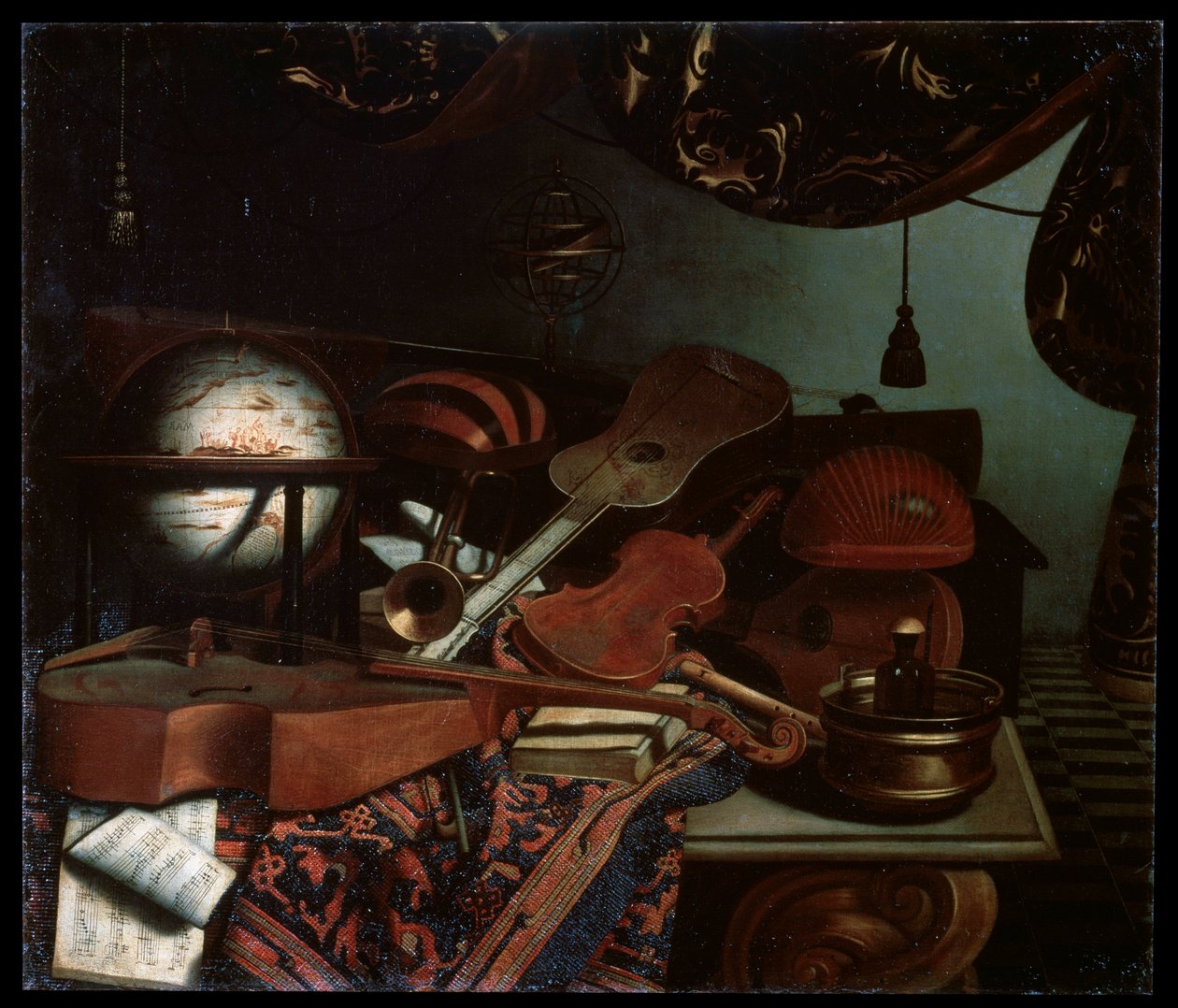 Stilleben med musikinstrumenter, 1718. af Bonaventura Bettera