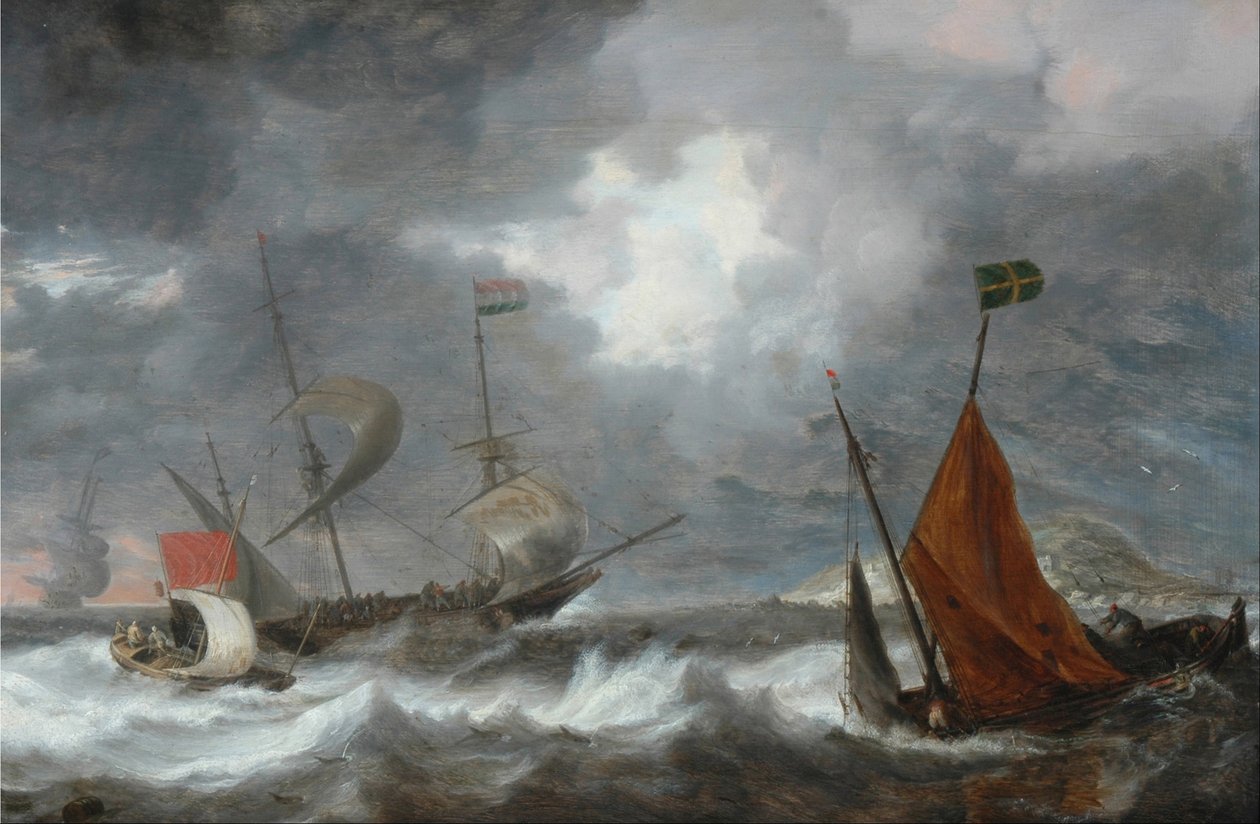 Havstorm med sejlskibe af Bonaventura I Peeters