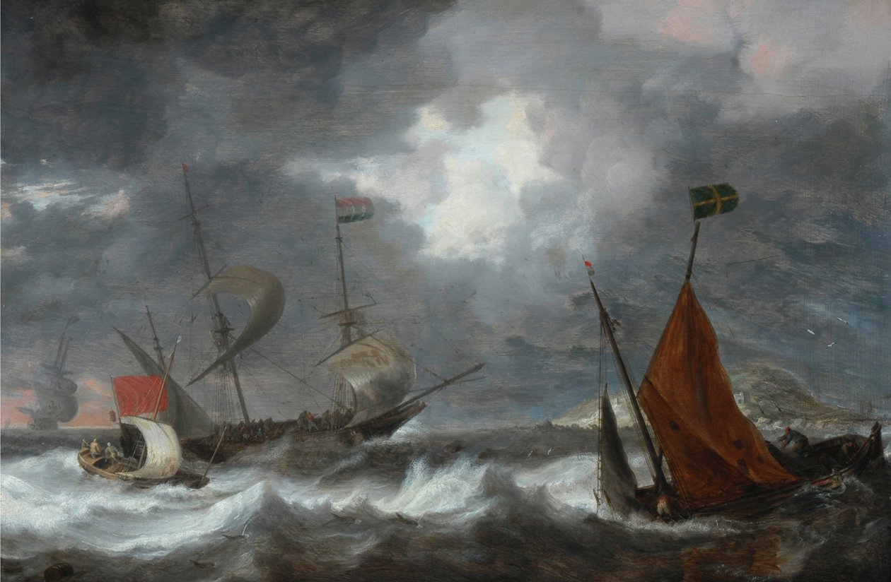 Søstorm med sejlskibe, ca. 1645 af Bonaventura Peeters the Elder
