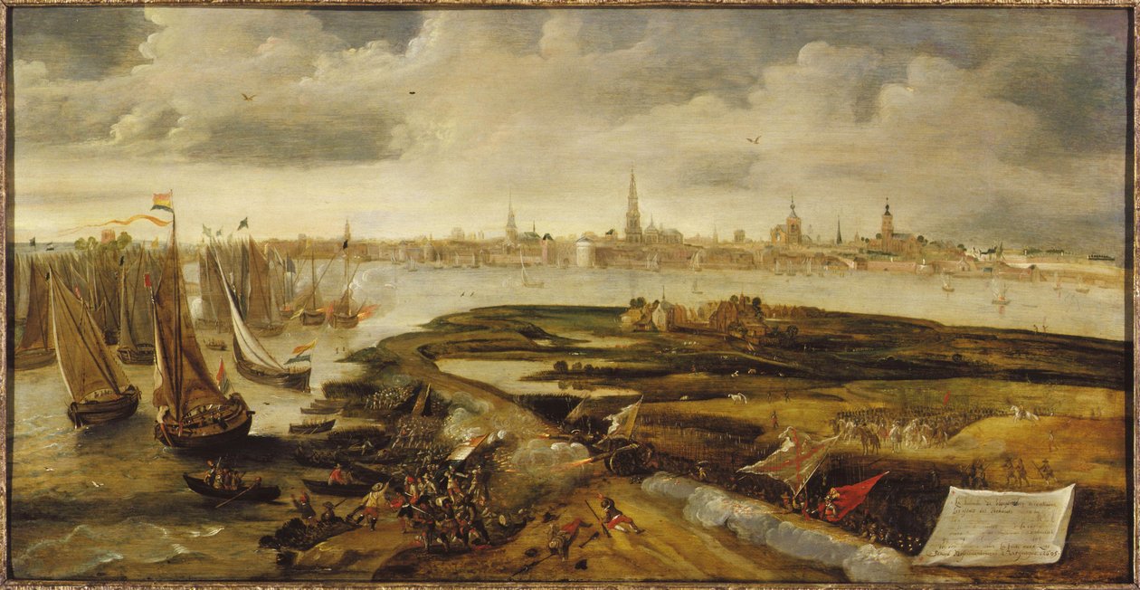 Íñigo de Borja afstøder en hollandsk styrke, der forsøger at lande nær Antwerpen, 17. maj 1605, ca. 1640. af Bonaventura Peeters the Elder