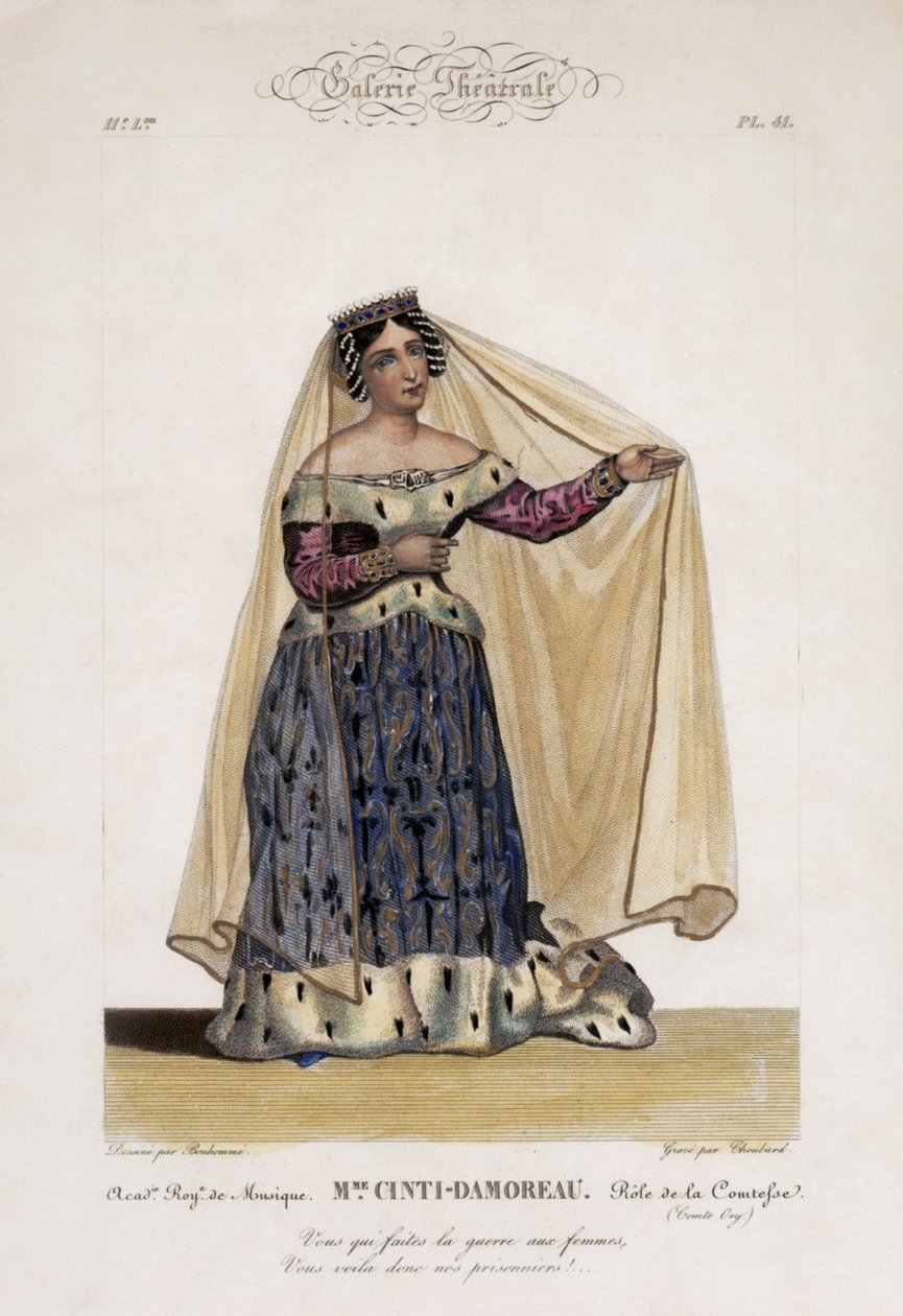 Laure Cinti-Damoreau, fransk sopran, som la Comtesse i Gioacchino Rossinis opera Comte Ory på Académie Royale de Musique af Bonhommé Bonhommé
