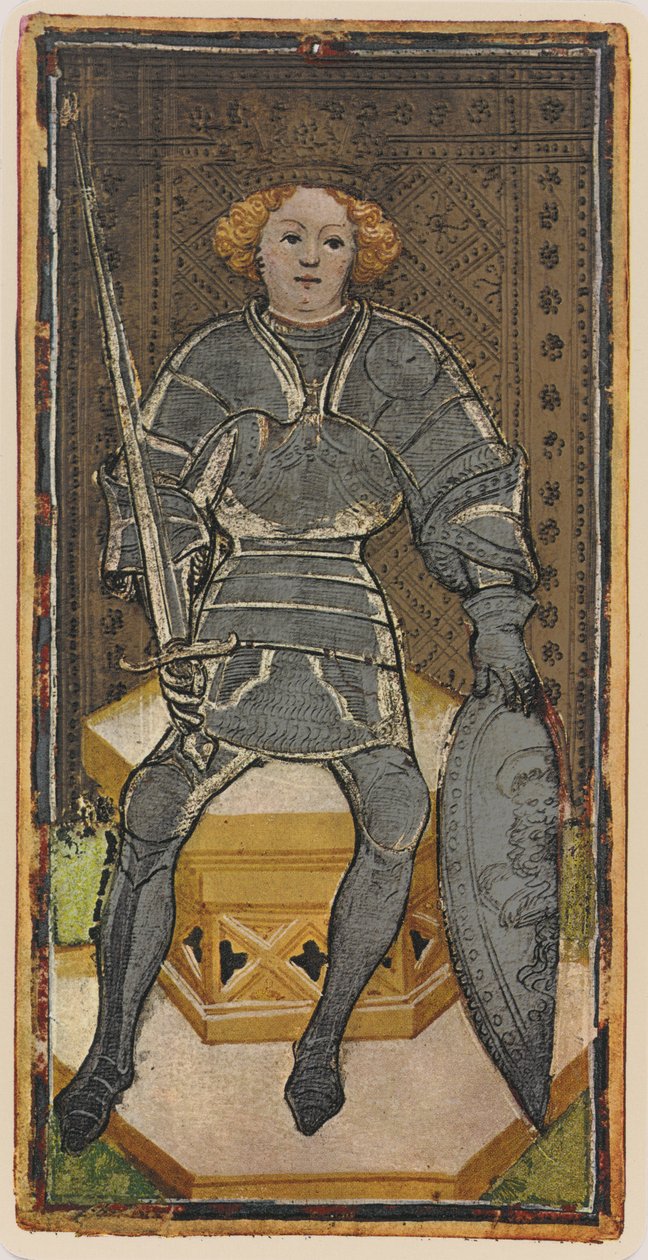 Sværdets konge, faksimile af et tarotkort fra Visconti-dækket, 1441-47 af Bonifacio Bembo