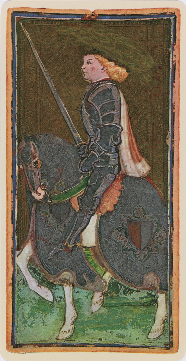 The Knight of Swords, faksimile af et tarotkort fra 