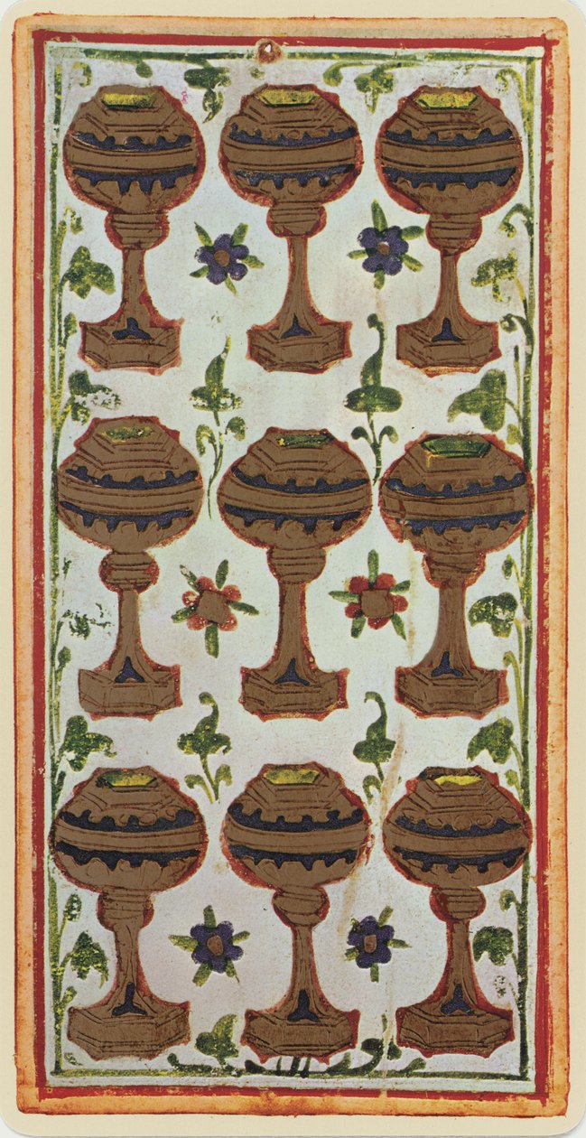 The Nine of Cups, faksimile af et tarotkort fra 
