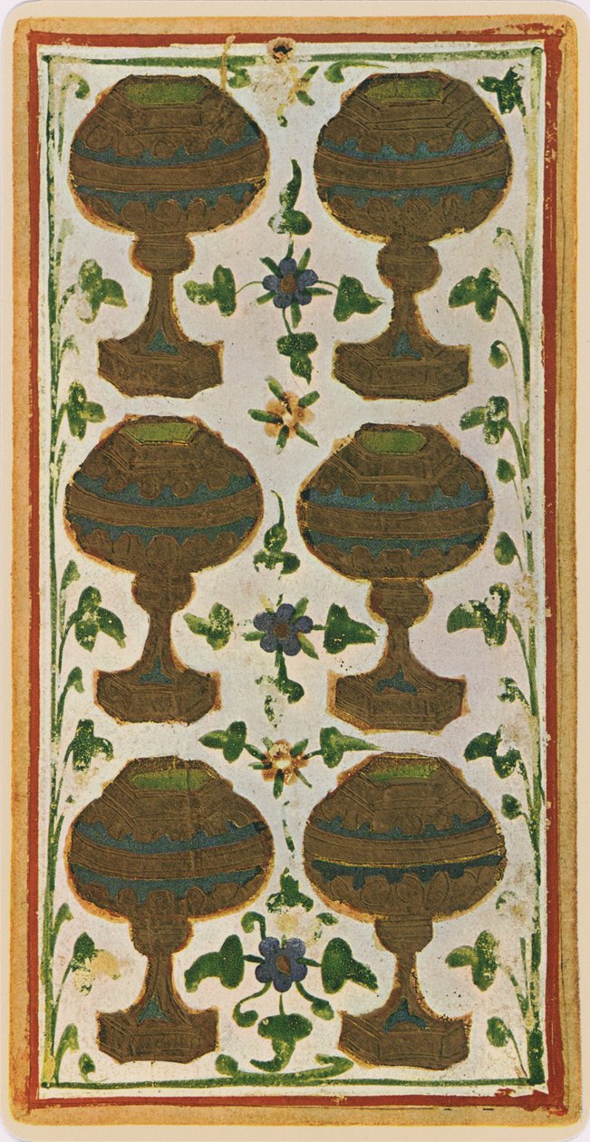 Bægernes seks, faksimile af et tarotkort fra "Visconti"-spillet, 1441-47 af Bonifacio Bembo