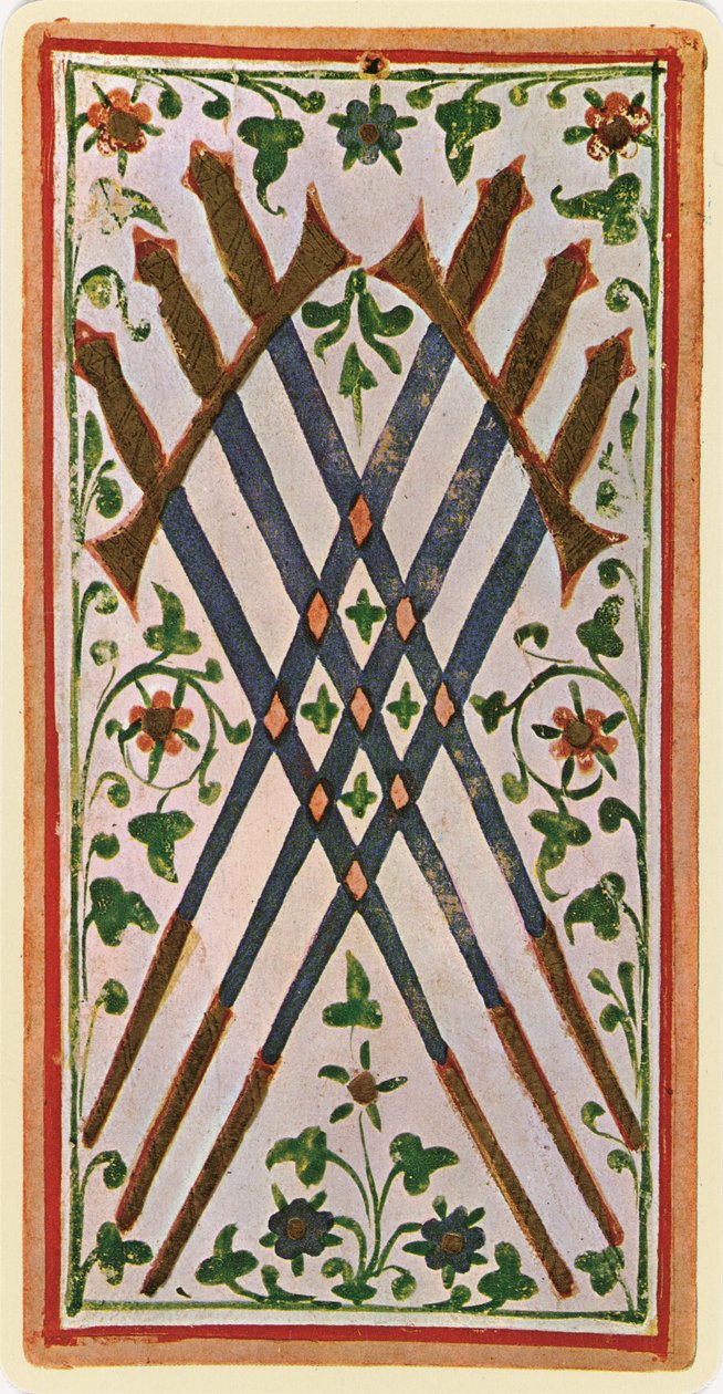 The Six of Swords, faksimile af et tarotkort fra 