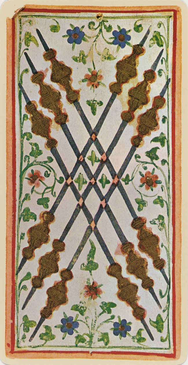 Seks af stave, faksimile af et tarotkort fra "Visconti"-spillet, 1441-47 af Bonifacio Bembo