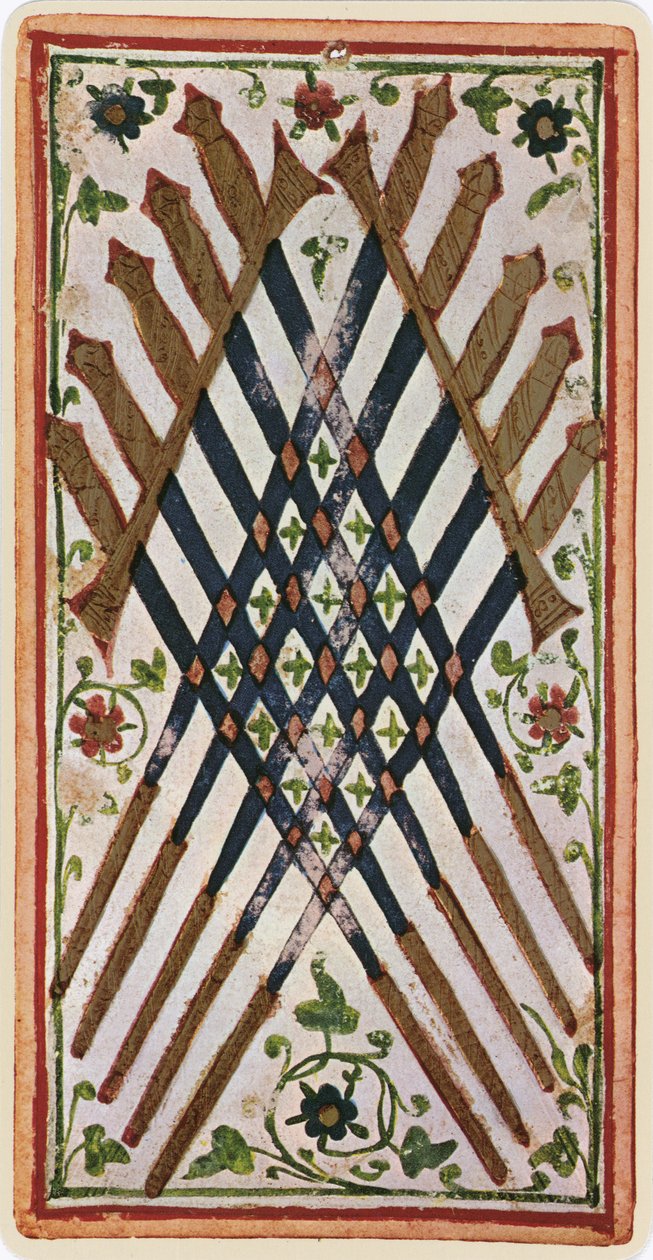 The Ten of Swords, faksimile af et tarotkort fra 
