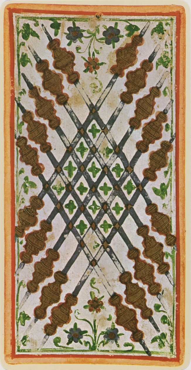 The Ten of Wands, faksimile af et tarotkort fra 