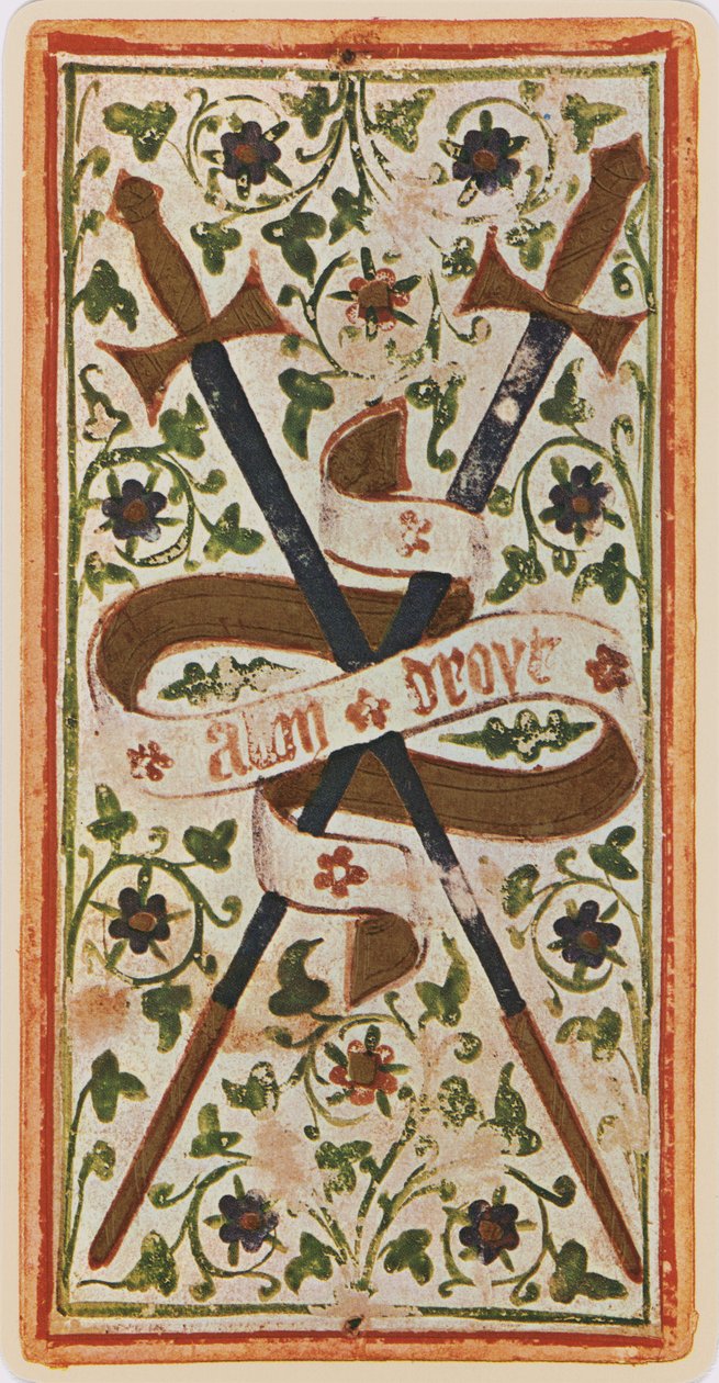 Sværdets to, faksimile af et tarotkort fra "Visconti"-spillet, 1441-47 af Bonifacio Bembo