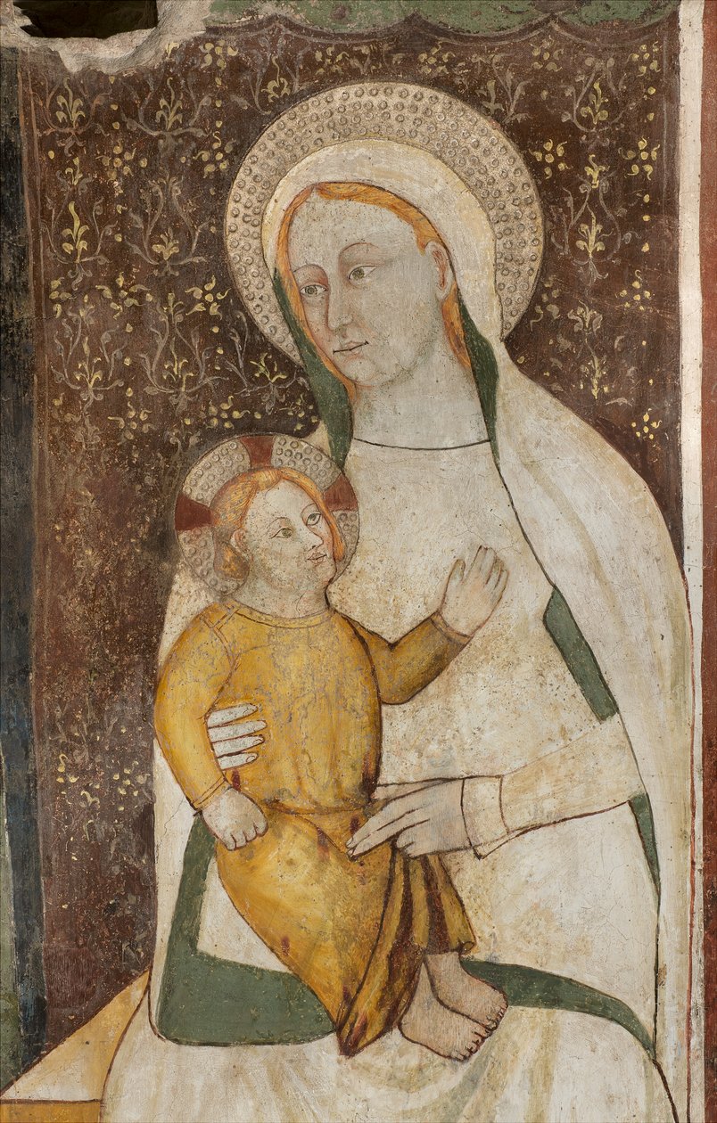 Nordlige tværskib, Ærkeenglen St. Michaels alter, bag altertavlen freskerne af Bonifacio Bembo, Jomfru og Barn af Bonifacio Bembo