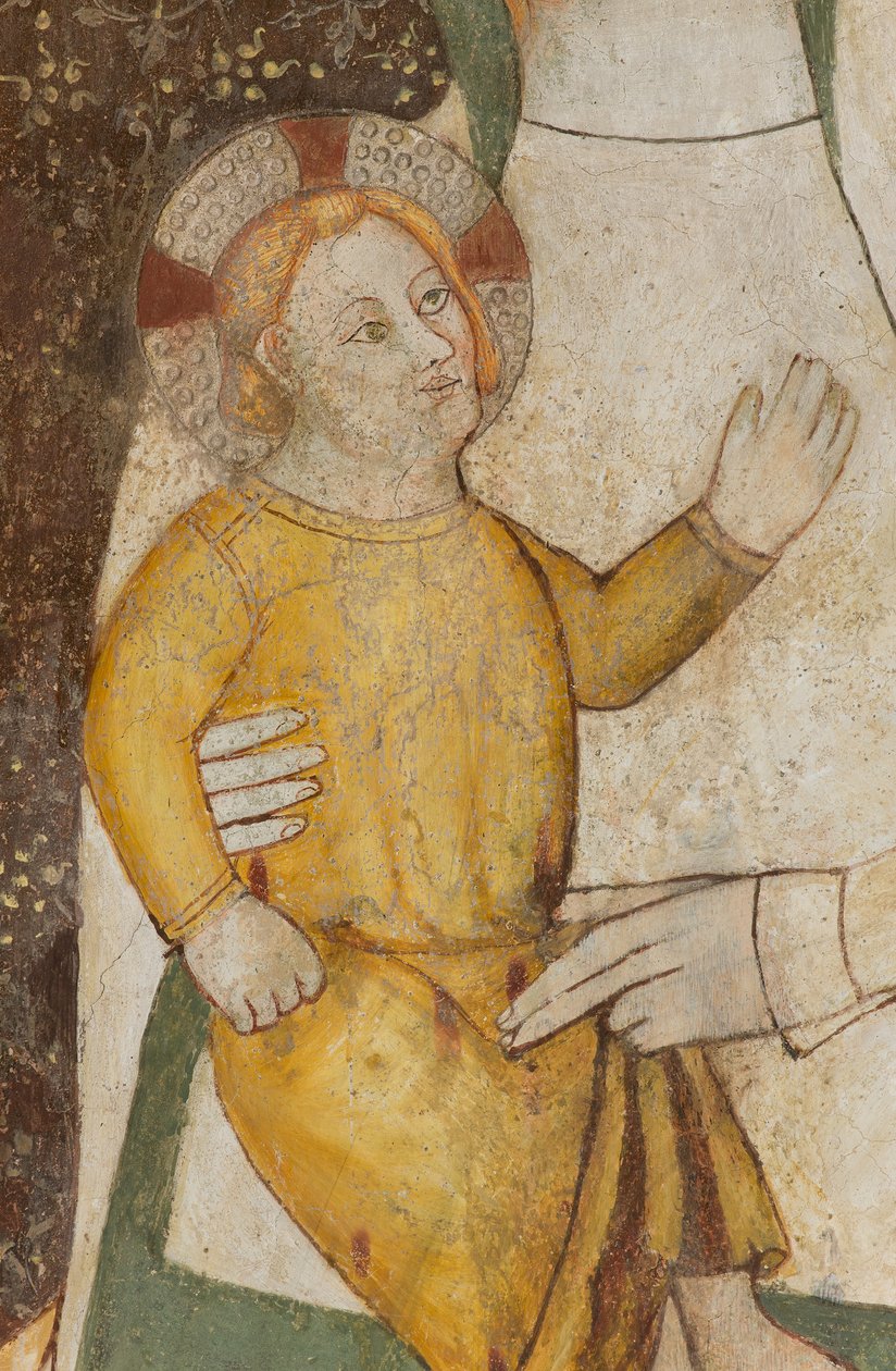 Nordlige tværskib, Ærkeenglen St. Michaels alter, Bag altertavlen kalkmalerierne af Bonifacio Bembo, Jomfru og Barn, Detalje af Bonifacio Bembo
