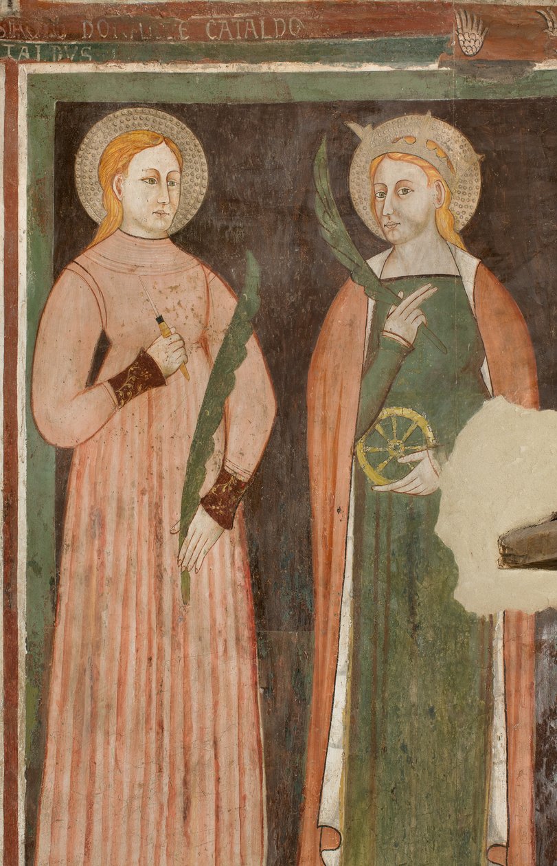Nordlige tværskib, Ærkeenglen St. Michaels alter, bag altertavlen fresker af Bonifacio Bembo, St. Aquilina og Saint Catherine of Alexandria af Bonifacio Bembo
