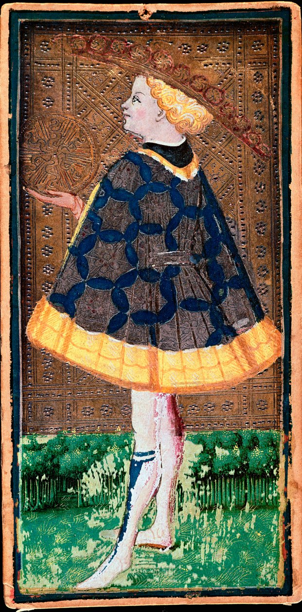 Valet de denier kort. Kort over Tarot-spillet lavet af Bonifacio Bembo (1420-1482) til Filippo Maria Visconti, omkring 1440. Bergamo. Carrara Academy Gallery af Bonifacio Bembo