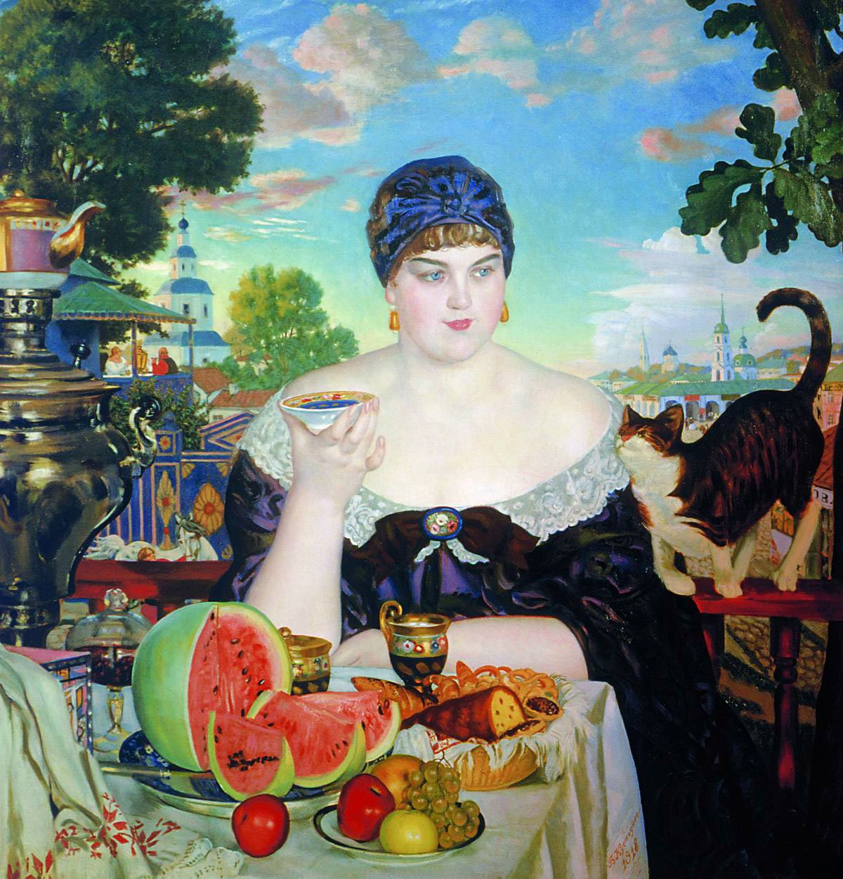 A Merchants Wifes Teatime af Boris Mikhailovich Kustodiev