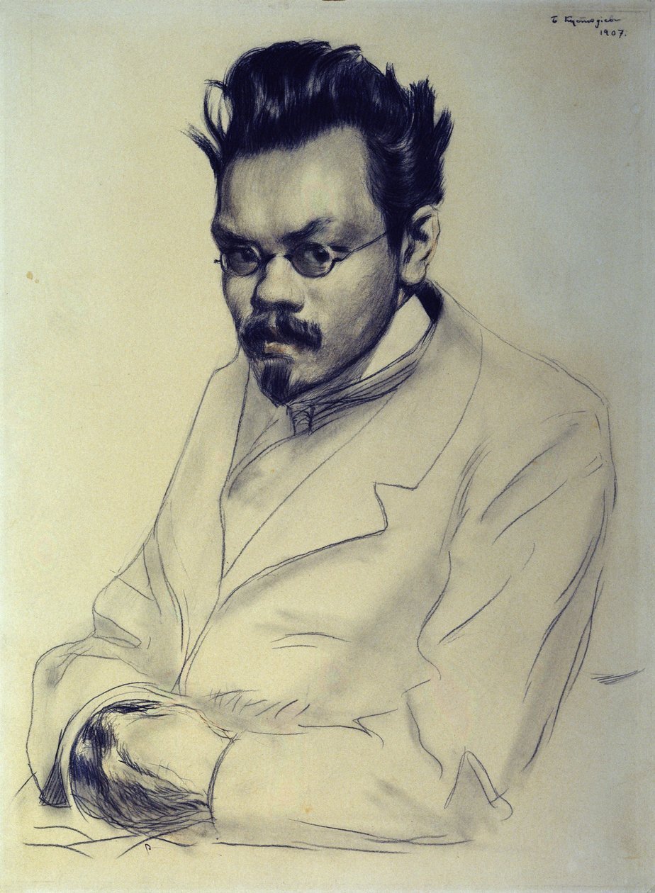 Portræt af Alexei M. Remizov, 1907 (kul og pastel på papir) af Boris Mikhailovich Kustodiev