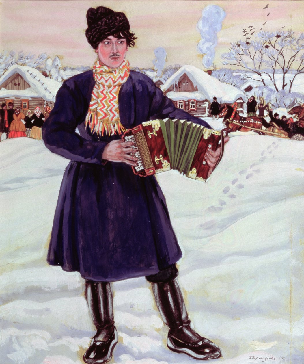 Fastelavn, 1916 (wc und gouache på papir) af Boris Mikhailovich Kustodiev