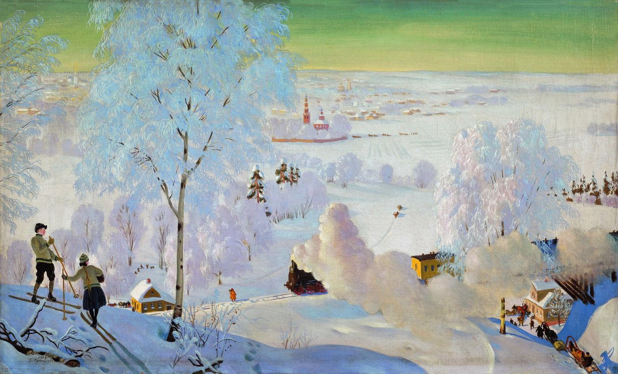 Skiløbere, 1919 af Boris Mikhailovich Kustodiev