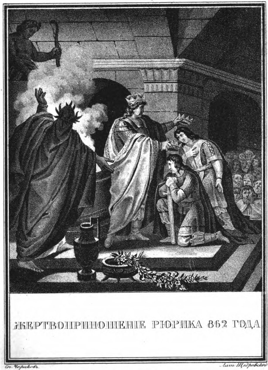 Prins Ruriks ofrer. 862 Fra Illustreret Karamzin, 1836 af Boris Artemyevich Chorikov