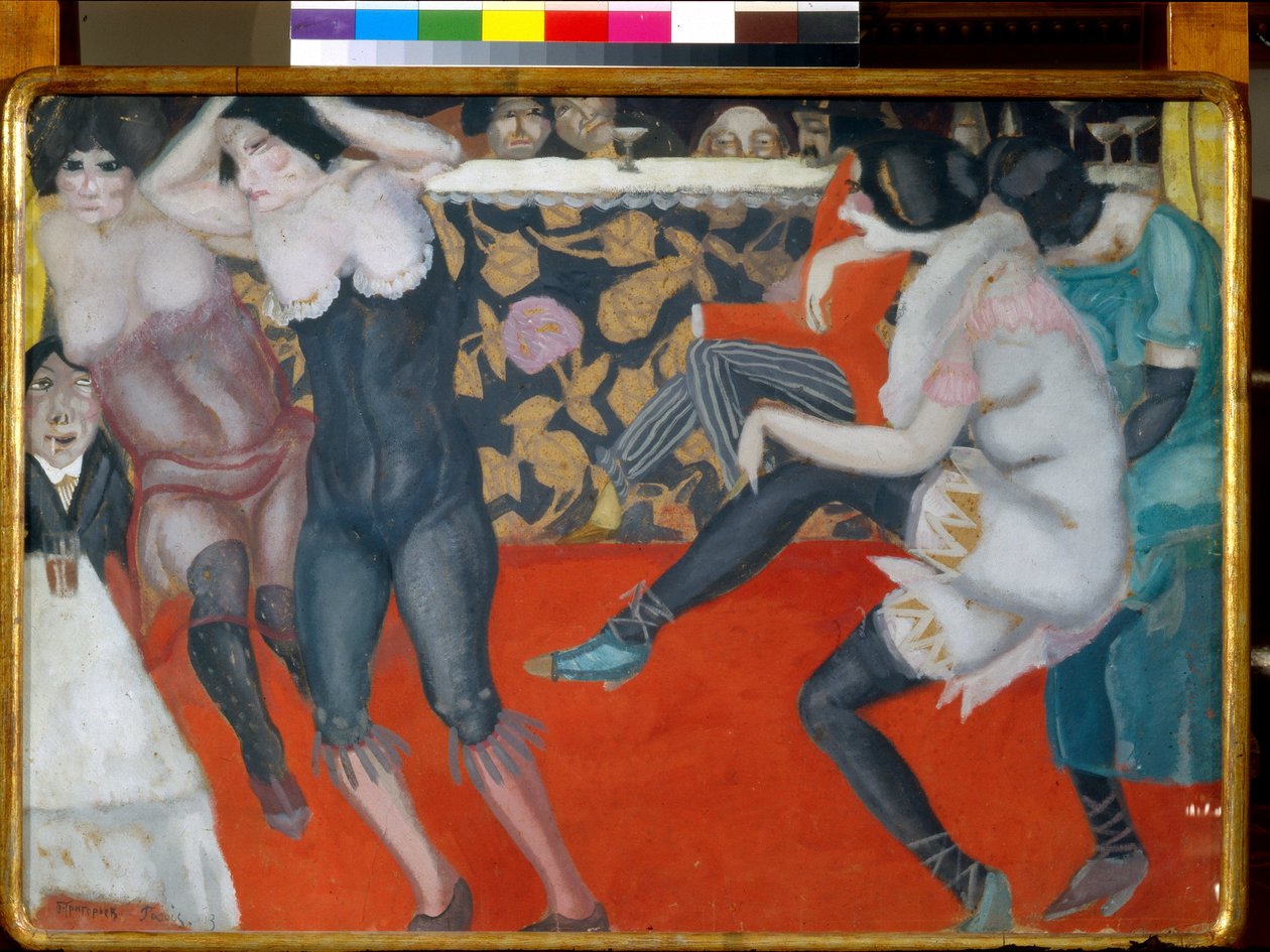 At the cabaret - Maleri af Boris Dmitryevich Grigoriev (1886-1939) olie på lærred (61x80 cm) af Boris Dmitrievich Grigoriev