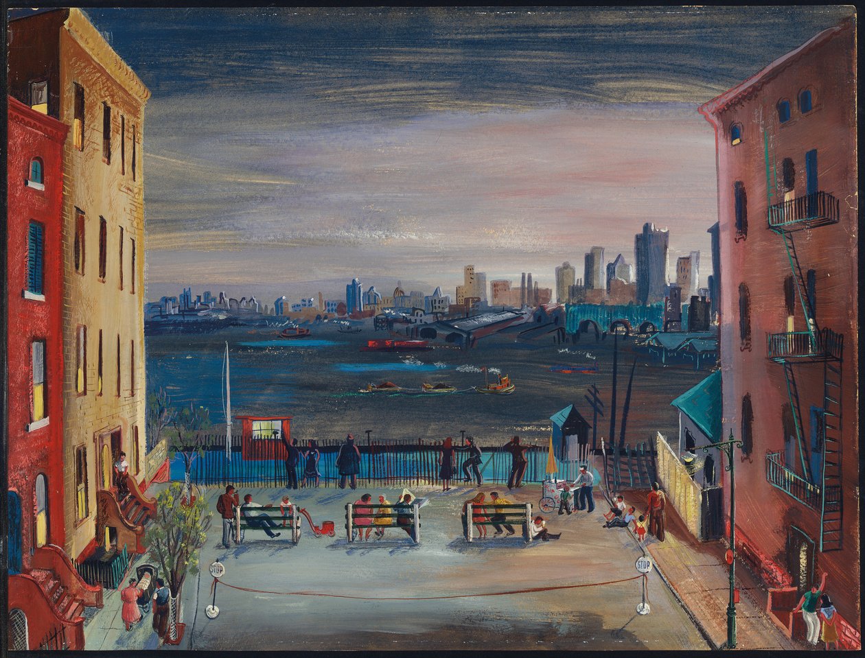 Brooklyn Heights, ca. 1935 (w/c & gouache på papir) af Boris Dmitrievich Grigoriev