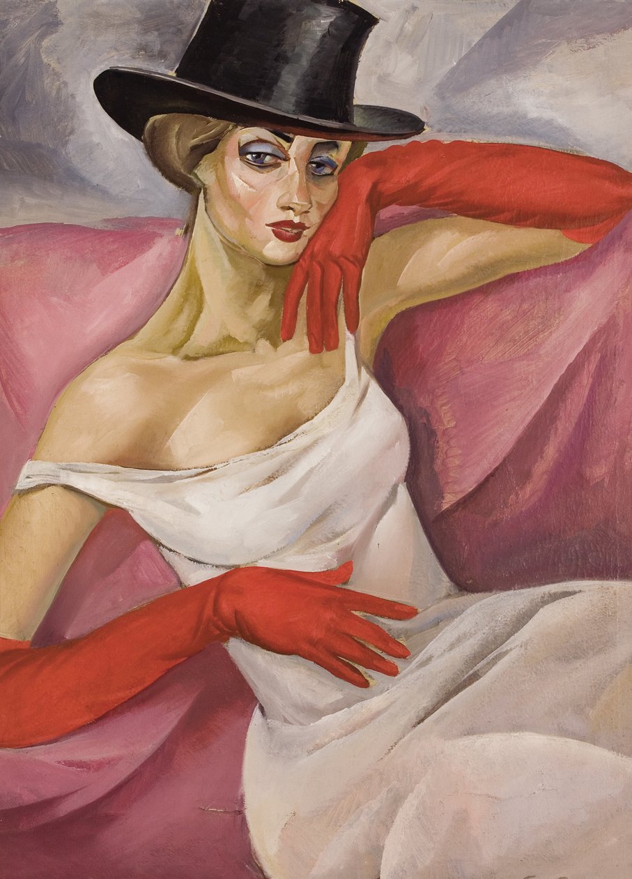 Dame i høj hat af Boris Dmitrievich Grigoriev